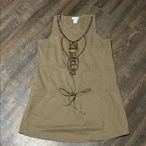 Soft Surroundings Women’s Dress beaded embellishments drawstring waist Large Tan